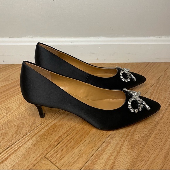 J. Crew Crystal Bow Kitten Heel, Black/Silver, Size 7, EUC - Picture 5 of 13